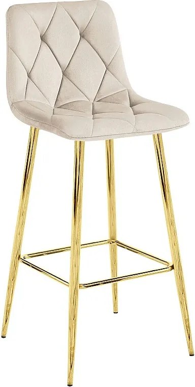 Stołek Valora KODA, beżowy aksamit, złote nogi, nowoczesny design