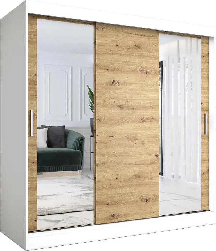 Szafa przesuwna biały + dąb artisan 200 cm G9-G86