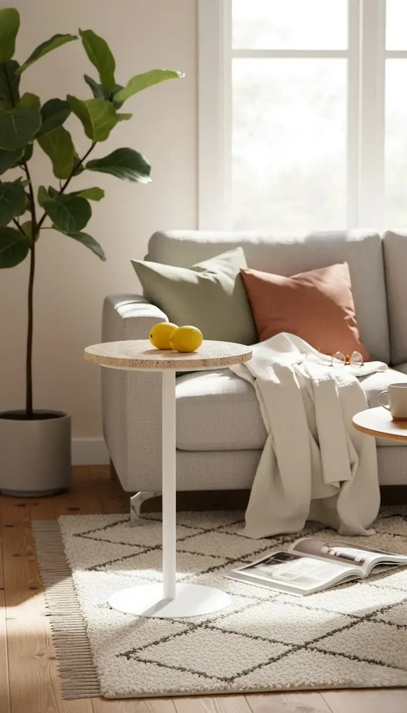 Okrągły stolik z blatem z naturalnego trawertynu S1-H84