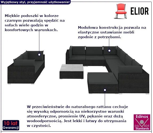 Czarny 10-częściowy zestaw mebli ogrodowych - Aroli