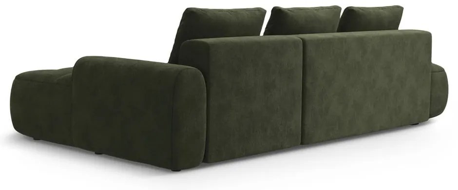 Zielony aksamitny rozkładany/ze schowkiem narożnik (prawostronny/z szezlongiem) Linz – Cosmopolitan Design