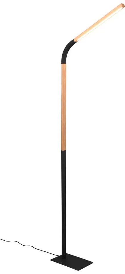 Czarna lampa stojąca LED z drewnianym kloszem (wys. 169,5 cm) Norris – Trio