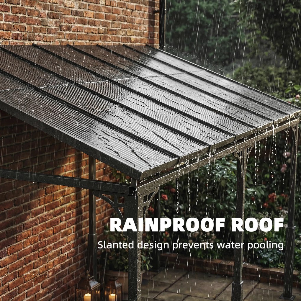 Outsunny Pergola ścienna 4 x 3 m Zadaszenie tarasowe z nachylonym dachem poliwęglanowym, metalowo-aluminiowa rama, montaż naścienny | Aosom PL