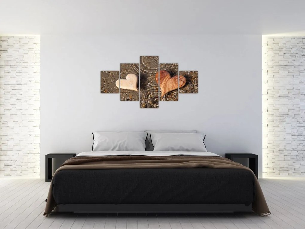 Obraz - Drewniane serca (125x70 cm)