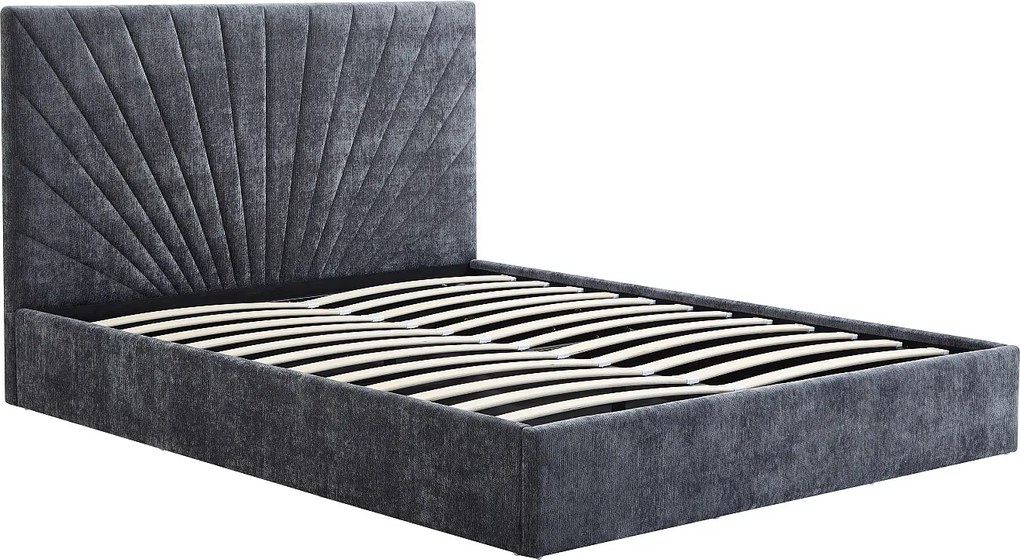 Łóżko ze skrzynią  140 x 190 cm - Tkanina teksturowana - Kolor antracytowy - RIBIOLA