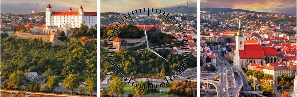 Obraz - Panorama Bratysławy, Słowacja (z zegarem) (90x30 cm)