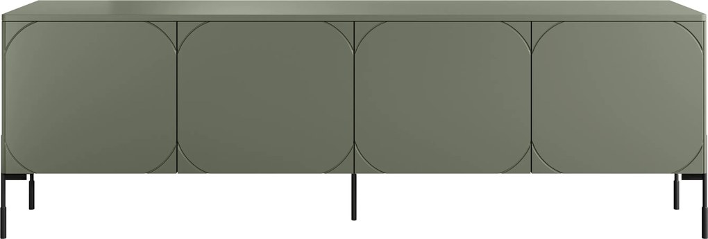 Szafka RTV Sonatia 200 cm czterodrzwiowa na metalowych nogach - oliwka