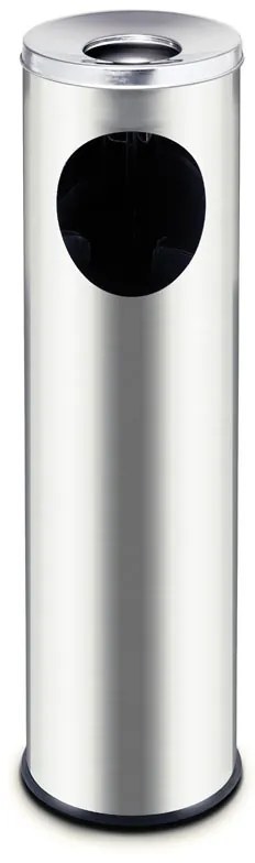 Zewnętrzny kosz na śmieci z popielniczką, 200 x 200 x 700 mm, nierdzewny - matowy