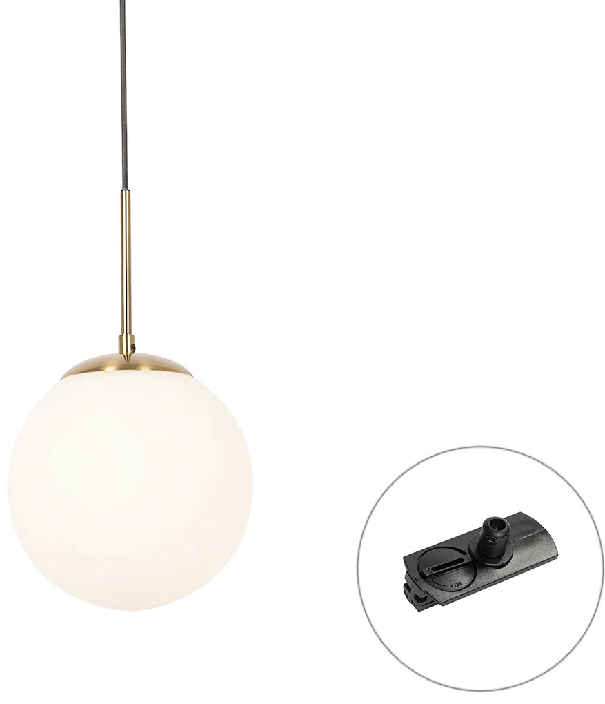 Lampa wisząca Art Deco złota z opalowym szkłem w zestawie czarny adapter szynowy 1-fazowy - Iconic Flore