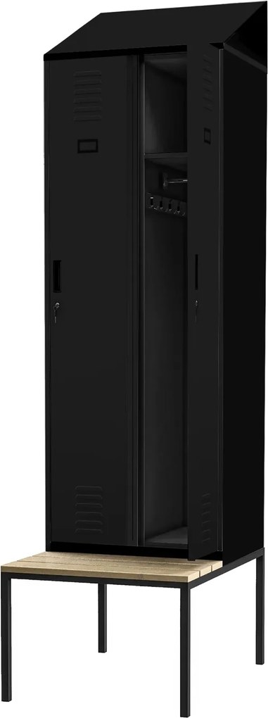 Szatnia z ławeczką i daszkiem Kacper II PRO 60x85x229,5 cm, czarna