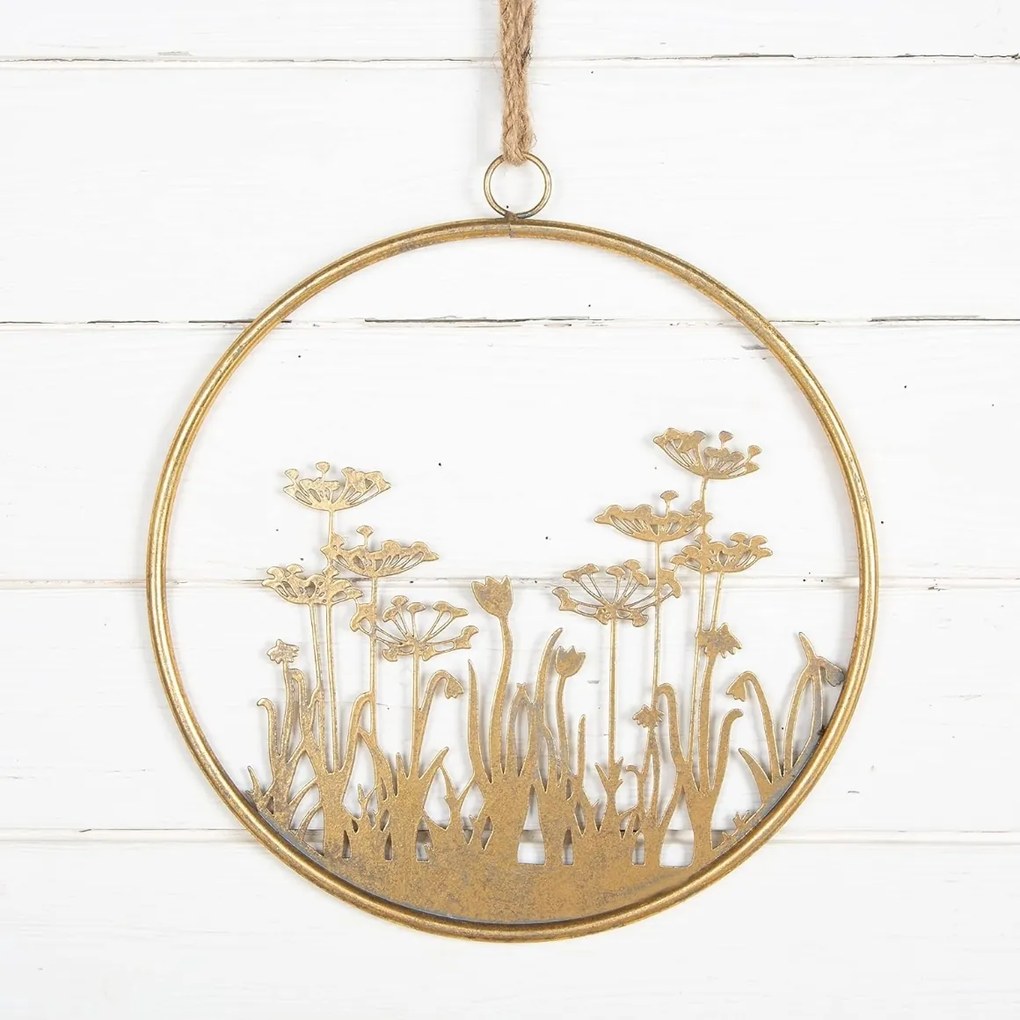 Metalowa dekoracja ścienna FLOWERS RING Ø 41 cm złota