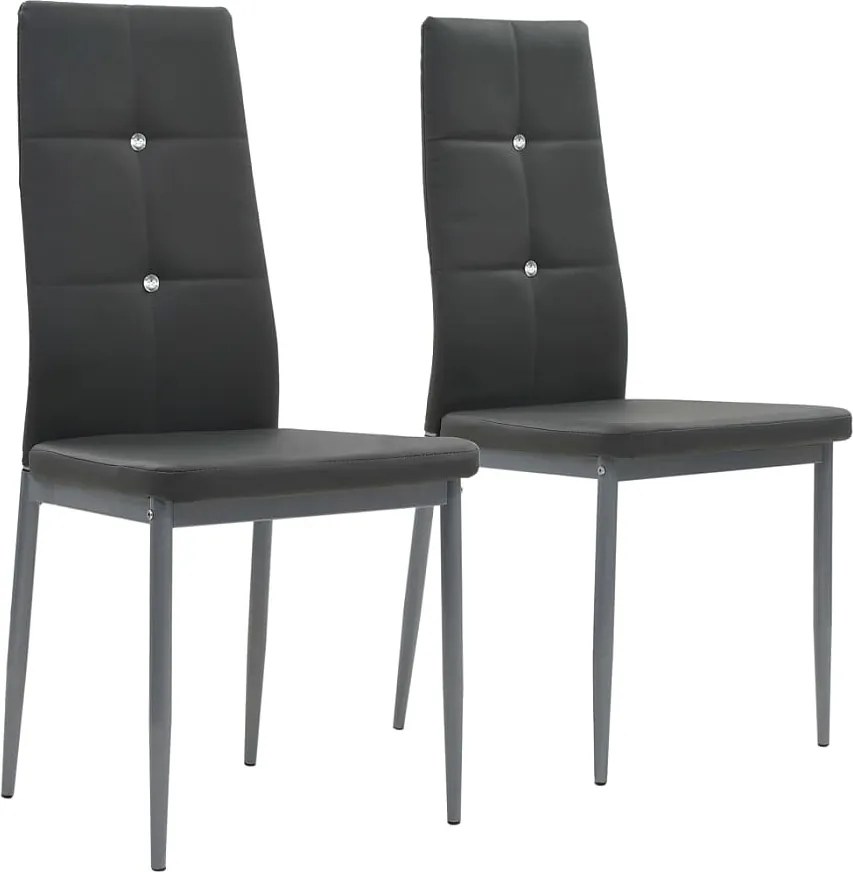 Zestaw 2 szarych krzeseł do jadalni z imitacji skóry z dekoracyjnymi kryształami