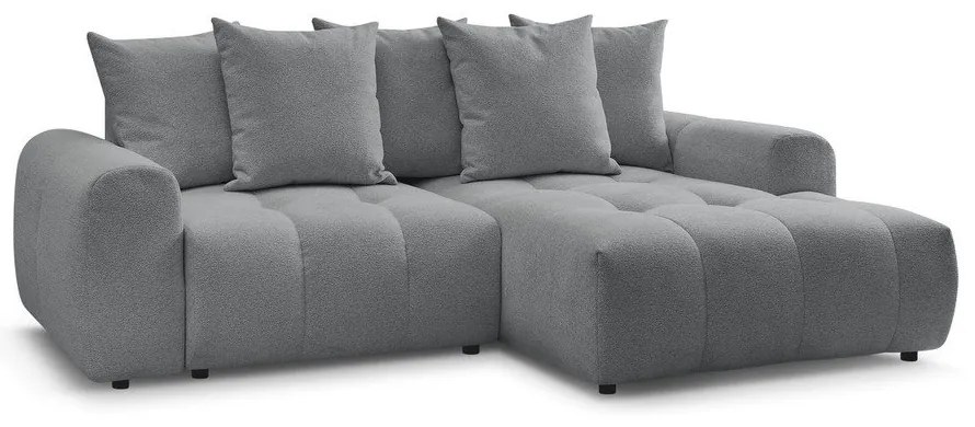 Szary rozkładany/ze schowkiem narożnik z tkaniny szenilowej (prawostronny/z szezlongiem) Roxelane – Bobochic Paris