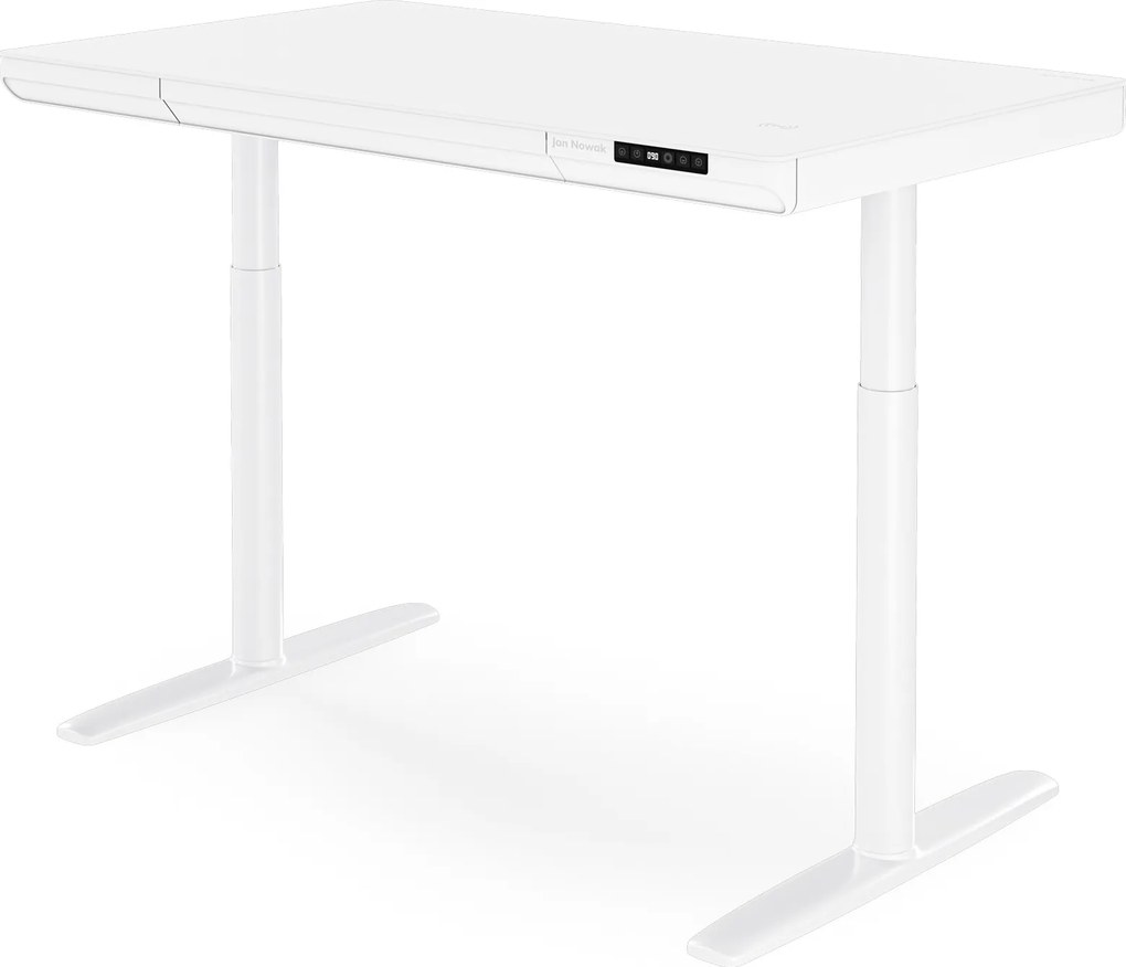 Biurko elektryczne sit-stand z szufladą i ładowarką bezprzewodową Qi białe, 1200 mm: ELLIS