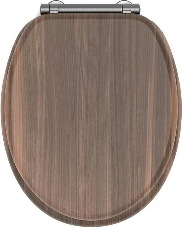 Deska WC MDF FSC imitacja orzecha z hamulcem opadania i metalowymi zawiasami grafit szczotkowany, odpinana