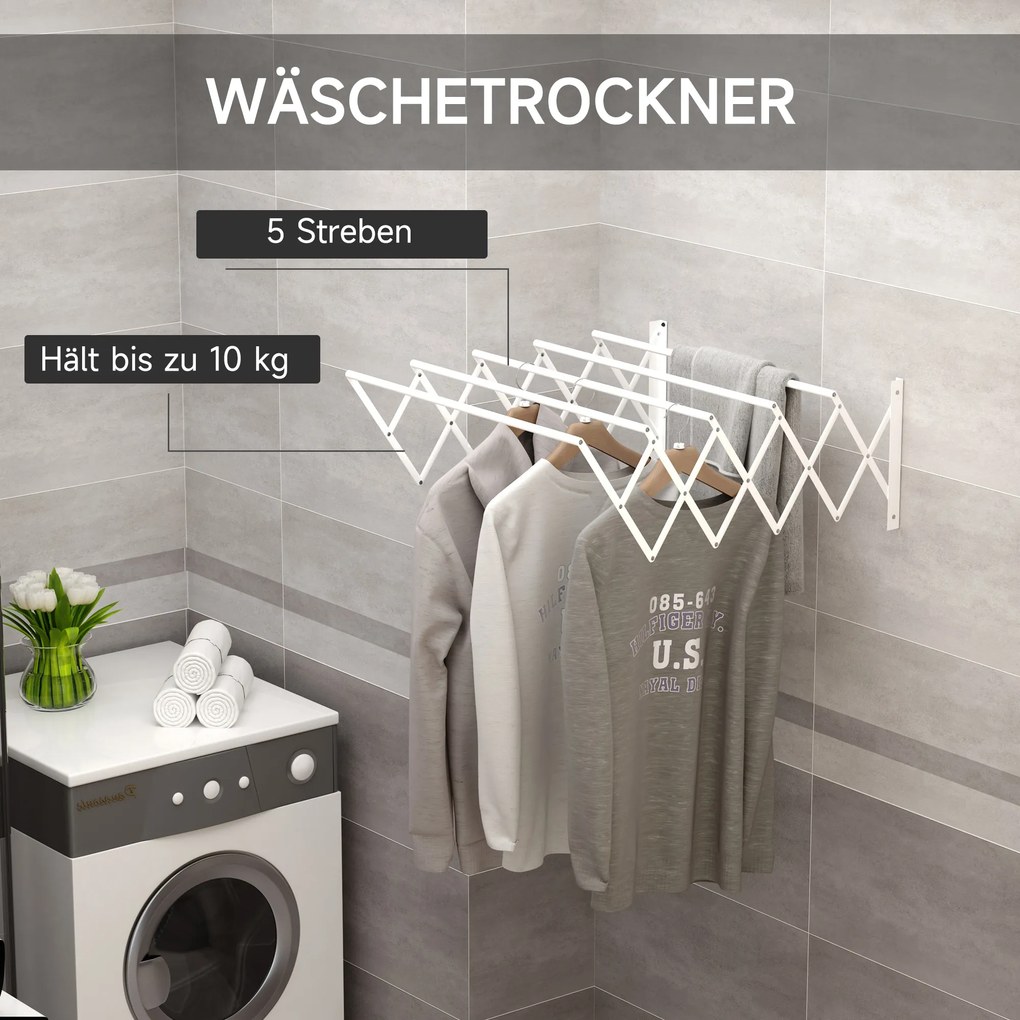 Suszarka ścienna HOMCOM wieszak ścienny wysuwana suszarka do ubrań metalowa