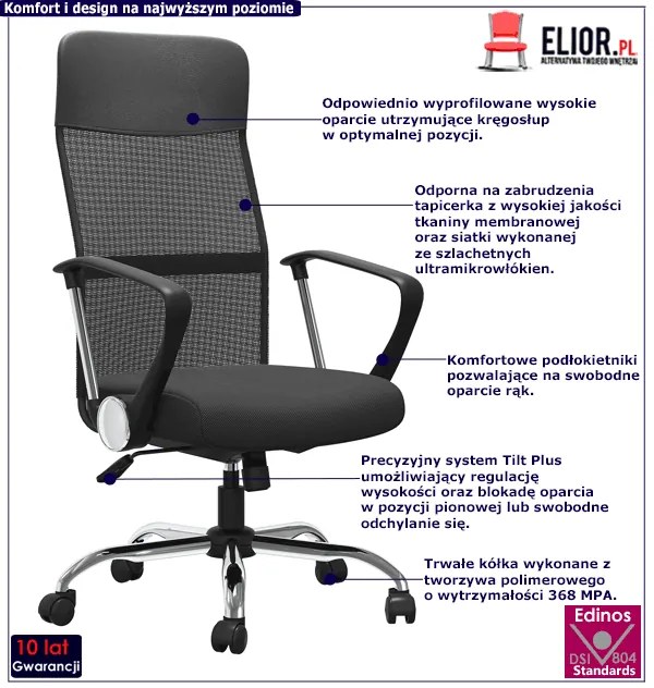 Obrotowy czarny biurowy fotel do komputera B1-B11