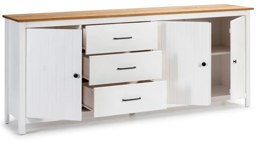 Biała niska komoda z litego drewna sosnowego 190x80 cm Miranda – Marckeric