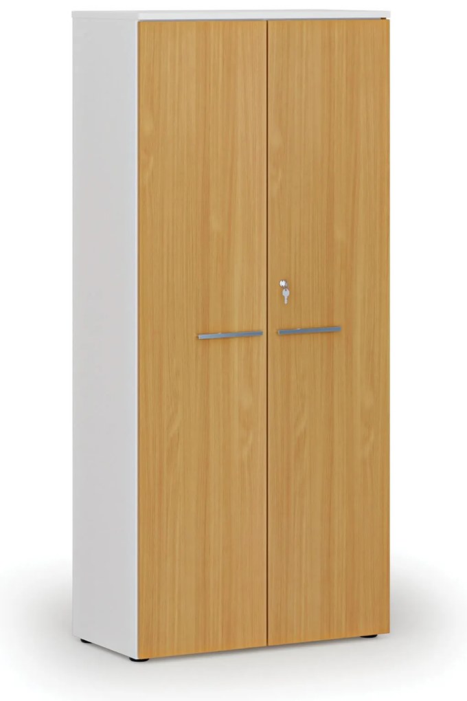 Szafa biurowa z drzwiami PRIMO WHITE, 800 x 420 x 1781 mm, biały/buk