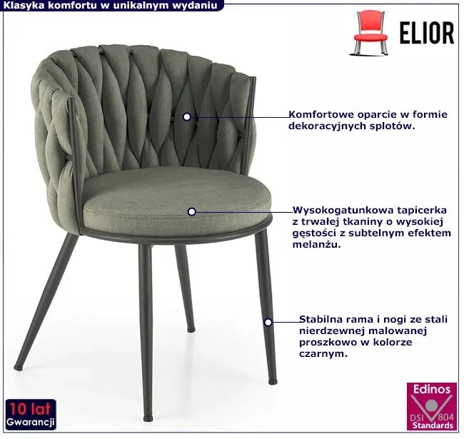 Metalowe krzesło z oliwkowym plecionym oparciem R5-F07