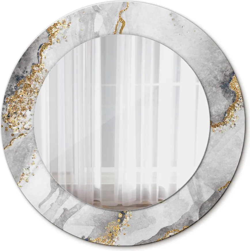 Lustro dekoracyjne okrągłe Biały marmur złoto