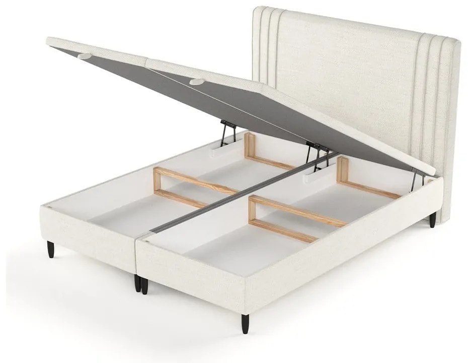 Beżowe tapicerowane łóżko dwuosobowe ze schowkiem 160x200 cm Musca – Maison de Rêve