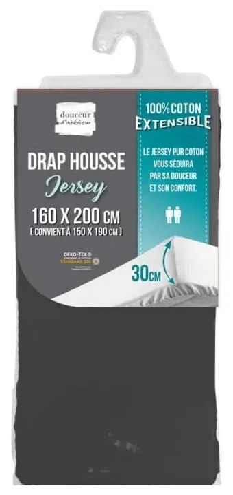 Antracytowe dżerzejowe prześcieradło z gumką 160x200 cm Jersy – douceur d'intérieur