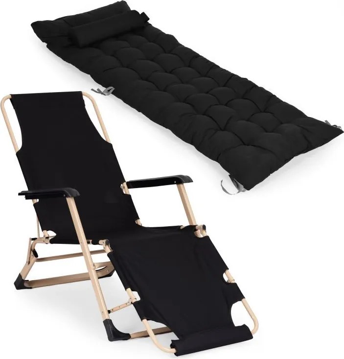 Leżak ogrodowy, składany, z poduszką Malta 010, czarny/złoty