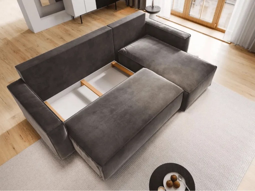 PROMOCJA Jasnobrązowa rozkładana narożna sofa CAVELO, dwustronna II. jakość