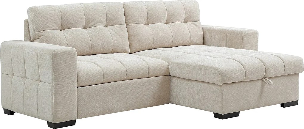 Kanapa narożna rozkładana i dwustronna z teksturowanej tkaniny w kolorze beżowym BRISAMA