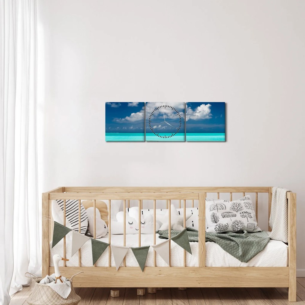 Obraz - Tropikalna plaża (z zegarem) (90x30 cm)