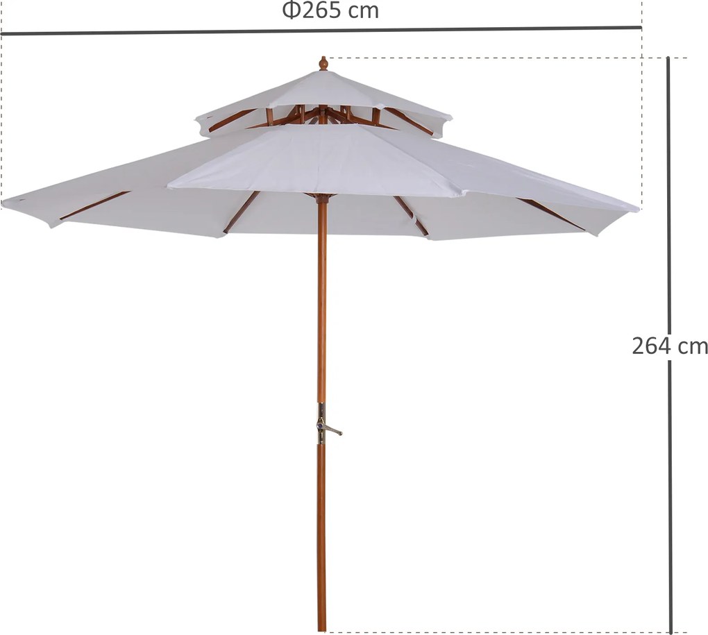 Outsunny Parasol ogrodowy z podwójnym dachem Drewniany kremowo-biały 2,7m Elegancka ochrona przeciwsłoneczna | Aosom PL