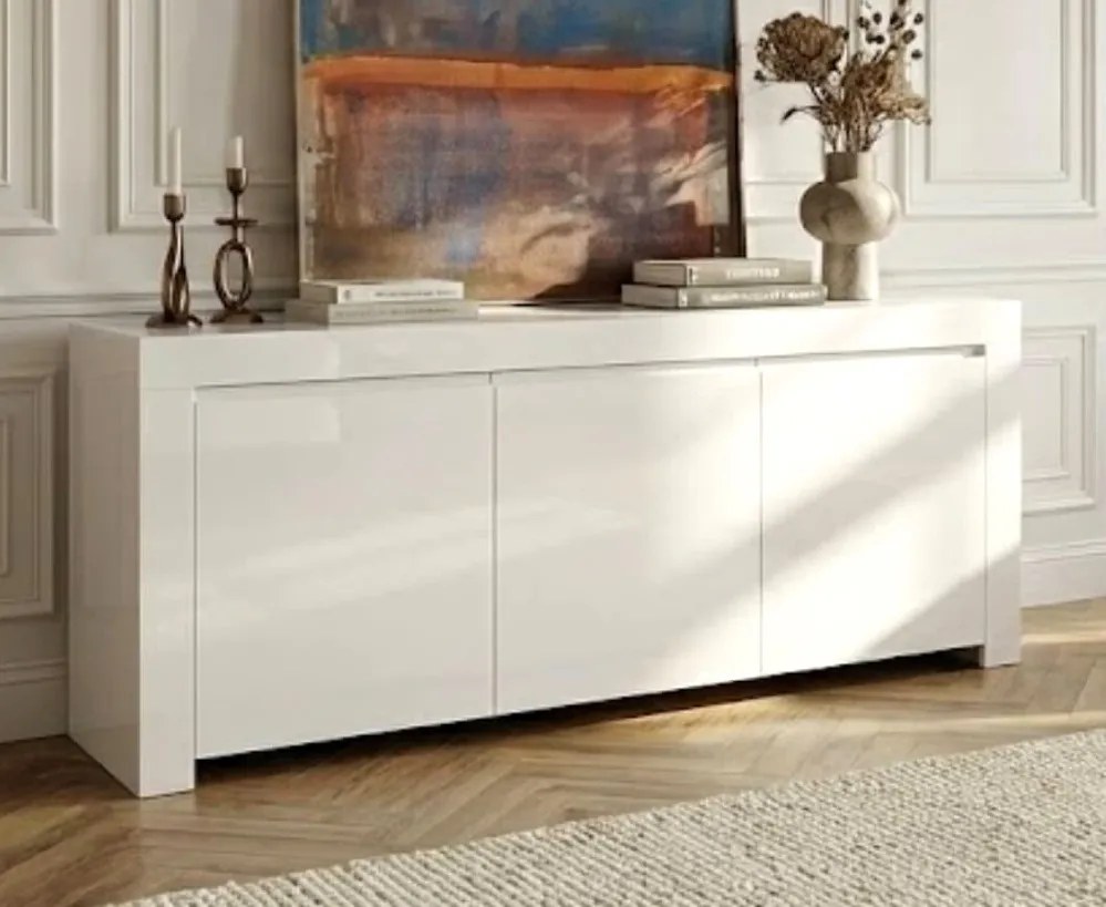 Biała komoda Amaretto 162 cm, w wysokim połysku