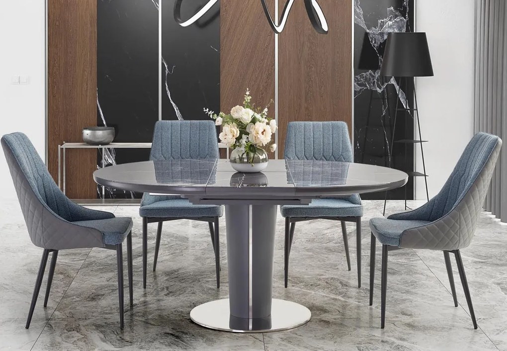 Okrągły stół Ricardo ze szklanym blatem w imitacji marmuru