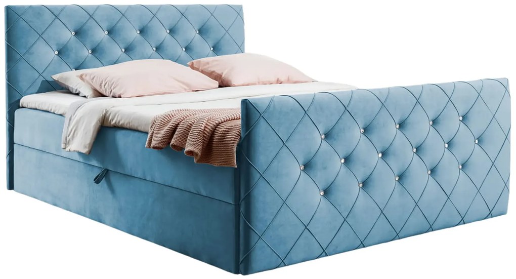 Niebieskie pikowane łóżko welurowe 5 rozmiarów A5-N67