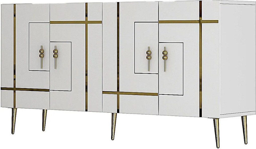 Komoda – 150 cm x 75 cm x 35 cm – biało-złota – płyta wiórowa