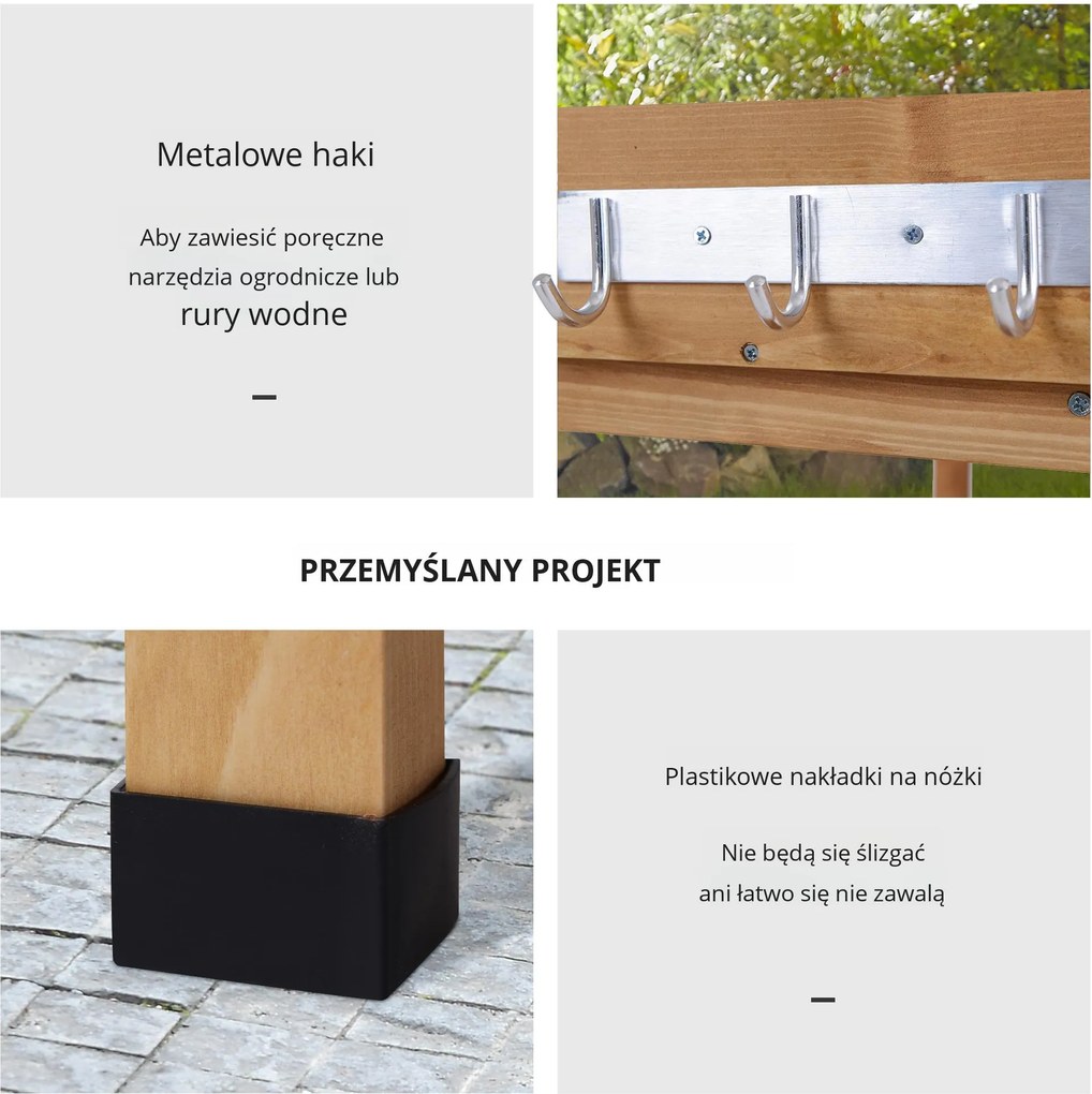 Outsunny stół do roślin z metalową powierzchnią roboczą drewno naturalne 76x37x89cm | Aosom PL