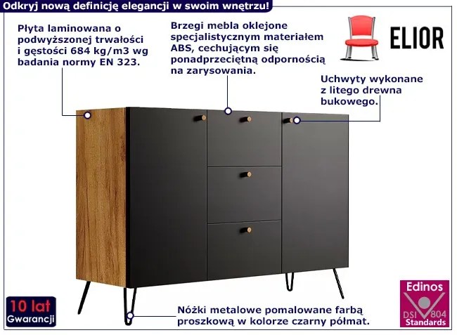 Komoda z szufladami w stylu industrialnym dąb craft + czarny - Zorina 3X