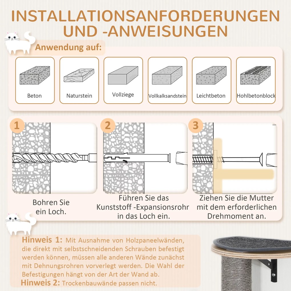 PawHut Zestaw Wspinaczkowy dla Kotów 7-elementowy z Drabinką z Sisalu, Platformą, Drapakiem Szary