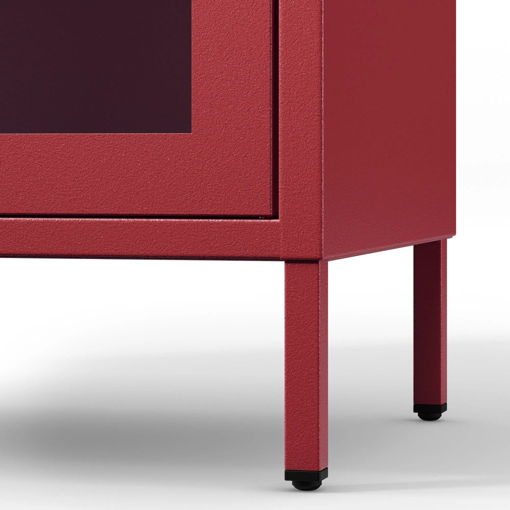 Witryna szklana do salonu wąska czerwona Modern LUIGI 500 x 1800 x 350 mm