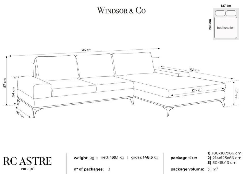 Ciemnoszary rozkładany narożnik Windsor &amp; Co Sofas Planet, lewostronny