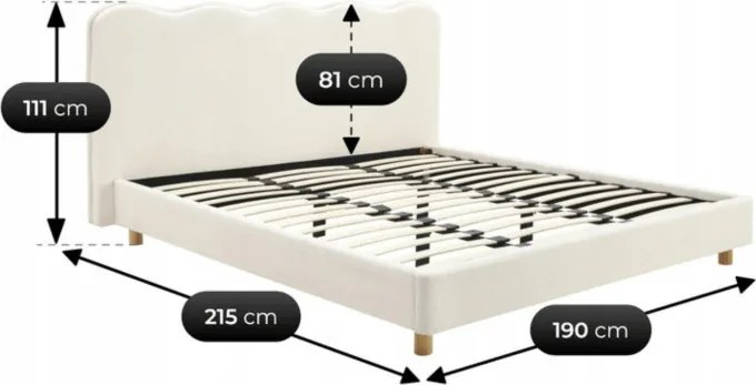 Łóżko Tapicerowane 180x200 cm IZMIR ze Stelażem Dwuosobowe Boucle Kremowe
