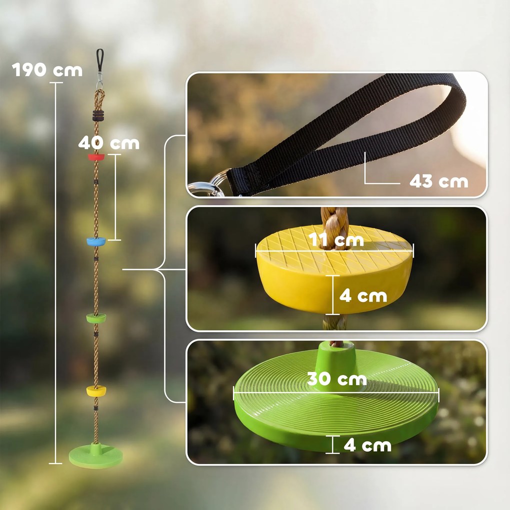 AIYAPLAY Ninja Line Zestaw Slackline dla Dzieci z Huśtawką, Platformami, Zestaw do Zabawy na Zewnątrz dla Dzieci w Wieku 3-8 Lat Zielony | Aosom PL