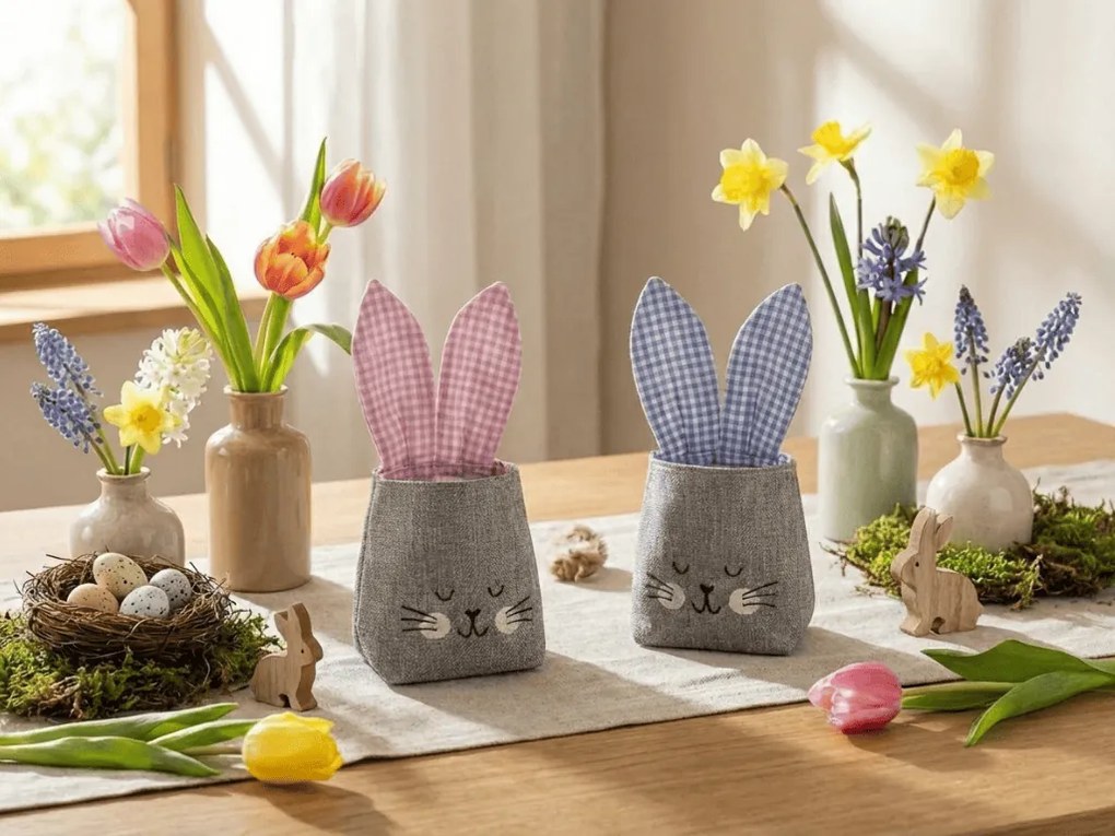 Lniany woreczek NATURO w kształcie królika, 14x14 cm - więcej wariantów Kolor: Różowy