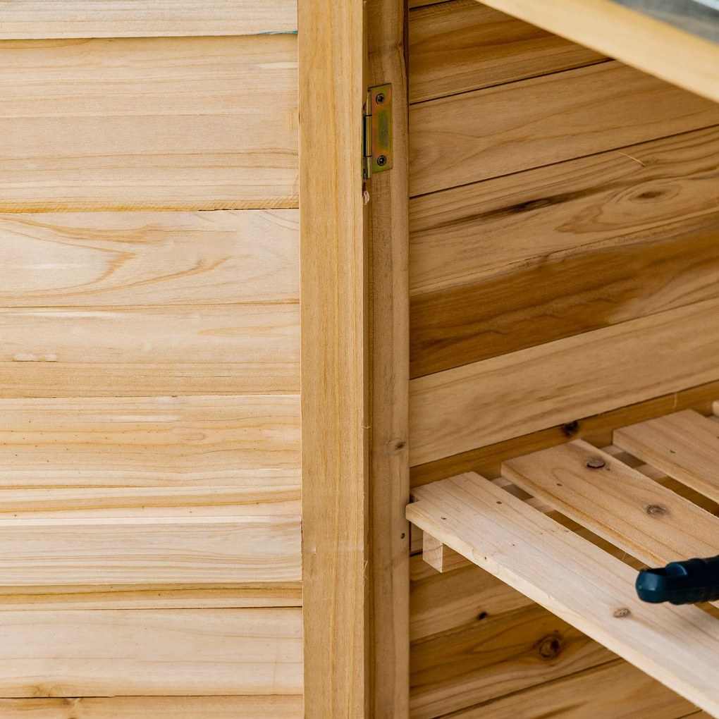 Outsunny szafa ogrodowa drewniana szafa na narzędzia szafa z 2 półkami szopa na narzędzia szopa ogrodowa na zewnątrz kolor naturalny 83 x 40 x 92 cm