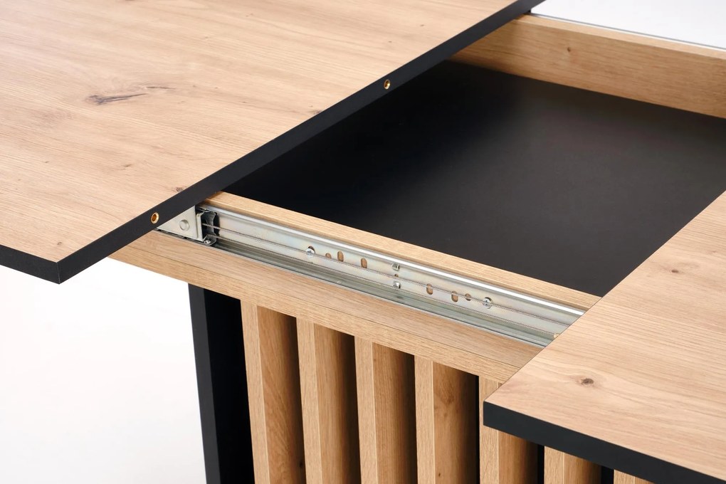 Stół do jadalni rozkładany płyta dąb artisan/czarny 120-158/77/77 cm WILSON