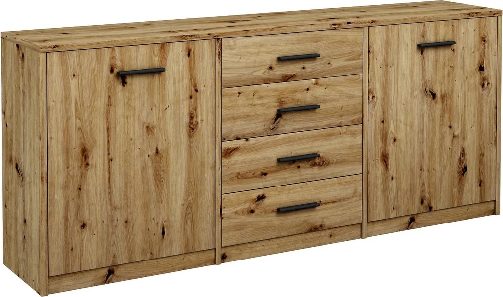 Długa komoda z szufladami i drzwiczkami dąb artisan H3-E59