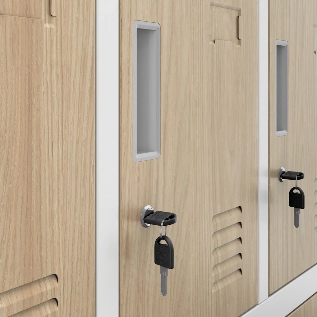 Szafa BHP 20-skrytkowa 136x45x172 cm Eco Design Robert, biały/dąb sonoma