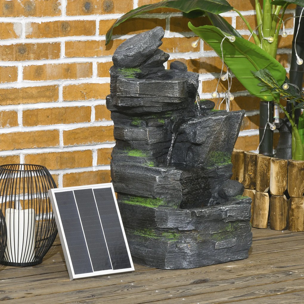 Outsunny kaskada ogrodowa oczko wodne solarne z oświetleniem LED fontanna dekoracyjna do ogrodu 57cm żywica | Aosom PL