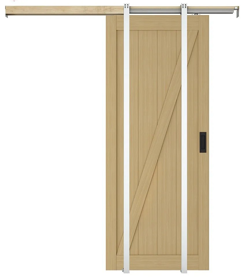 Drzwi przesuwne chowane w ścianie z drewna i MDF - Naturalny jasny - wys. 205 x szer. 63 cm - BALERMA